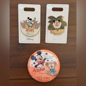 Disney Aulani Hawaii Pin & Button Bundle Mickey Luau Aulani Resort Souvenir Set